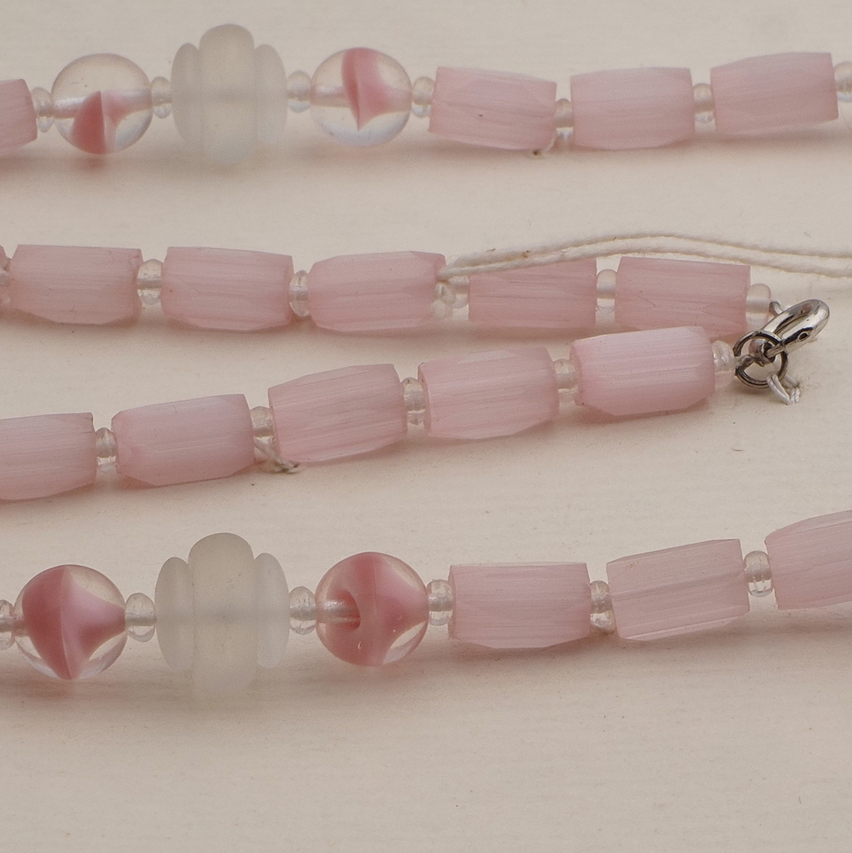 Vintage Czech necklace pink satin atlas bicolor glass beads