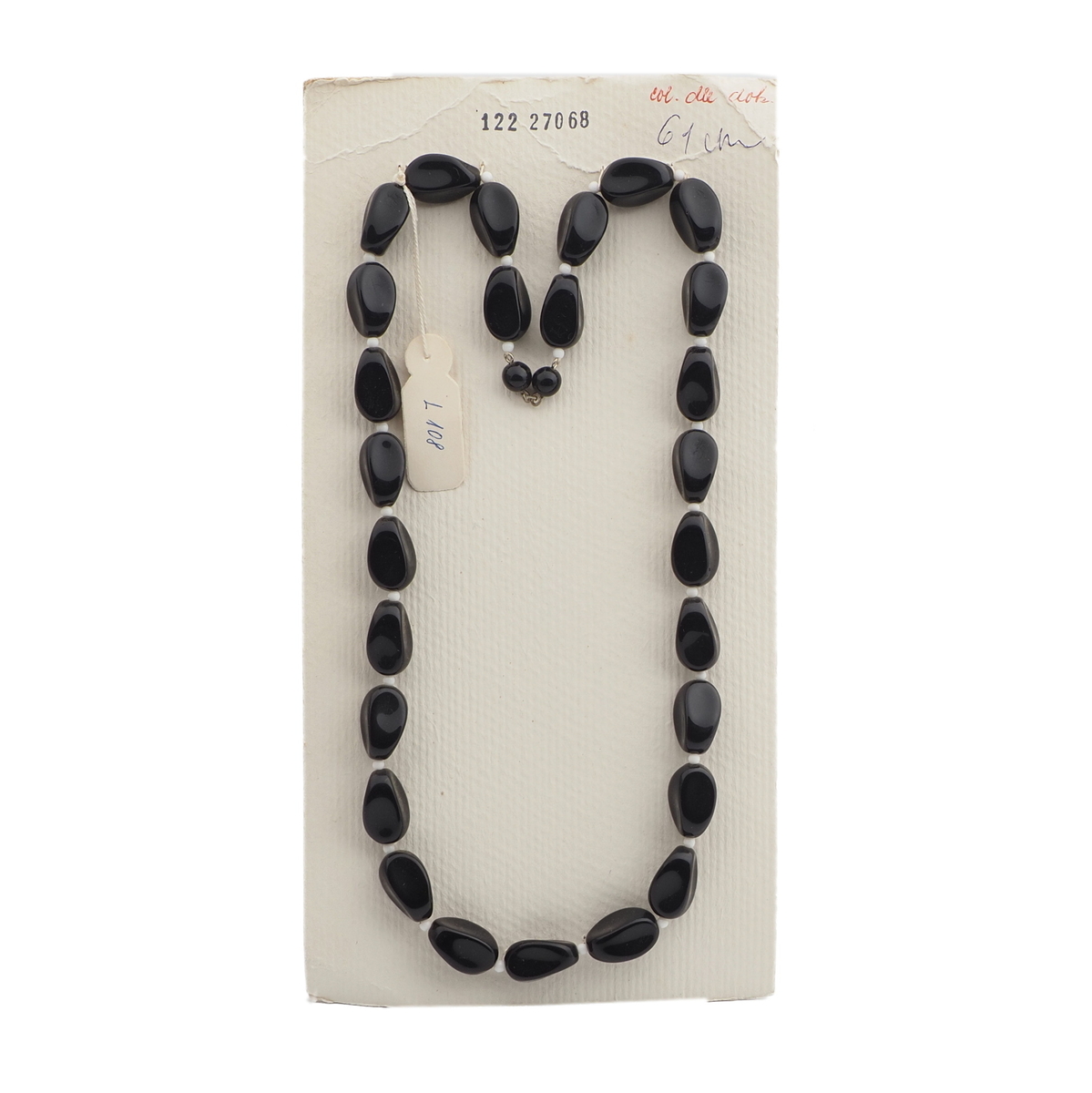 Vintage Czech necklace element large black oval square glass beads 24"