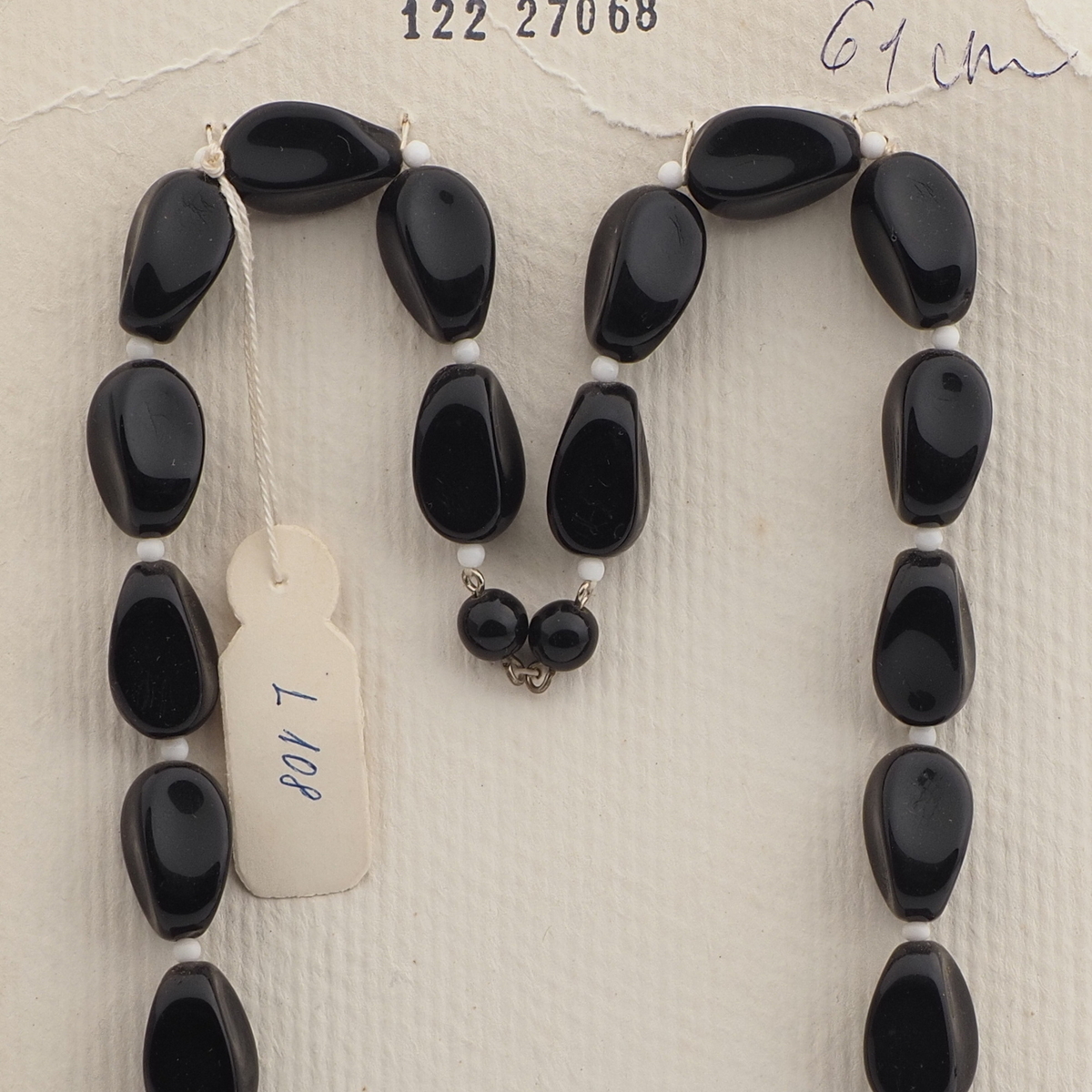 Vintage Czech necklace element large black oval square glass beads 24"