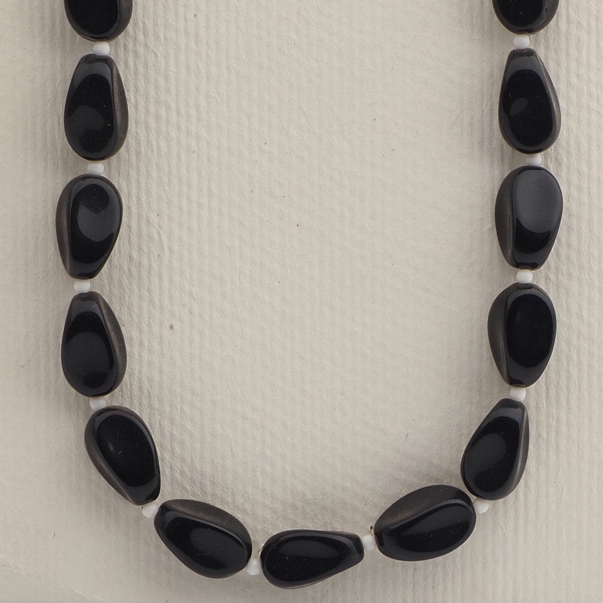 Vintage Czech necklace element large black oval square glass beads 24"