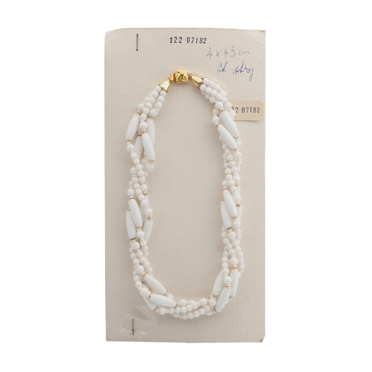 Vintage Czech 4 strand necklace white oval round glass beads