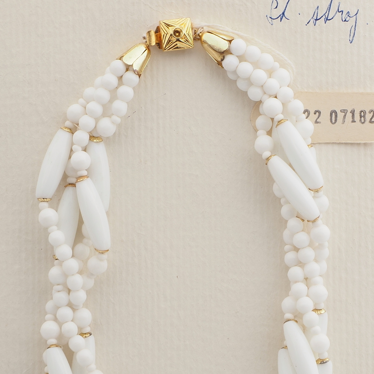 Vintage Czech 4 strand necklace white oval round glass beads