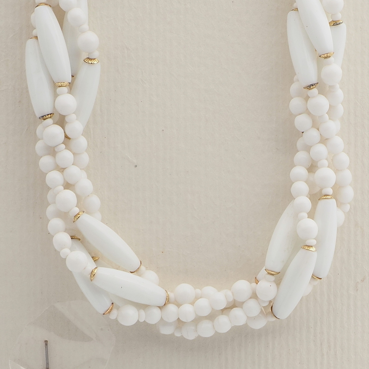 Vintage Czech 4 strand necklace white oval round glass beads