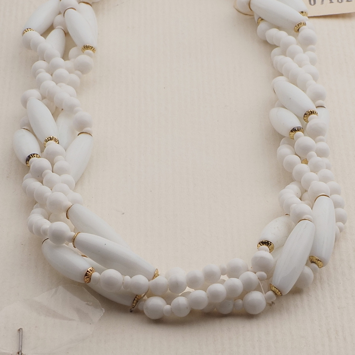Vintage Czech 4 strand necklace white oval round glass beads