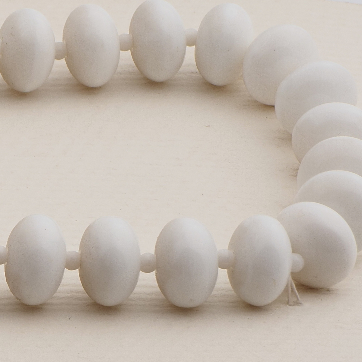Vintage Czech necklace element large white rondelle glass beads
