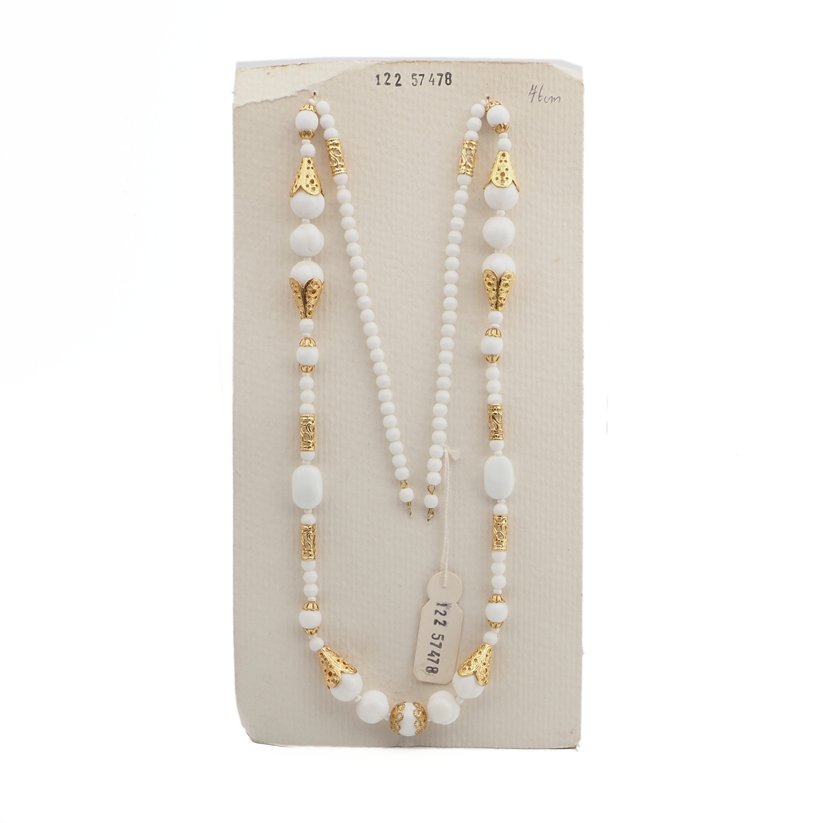Vintage Czech necklace element white melon oval glass beads