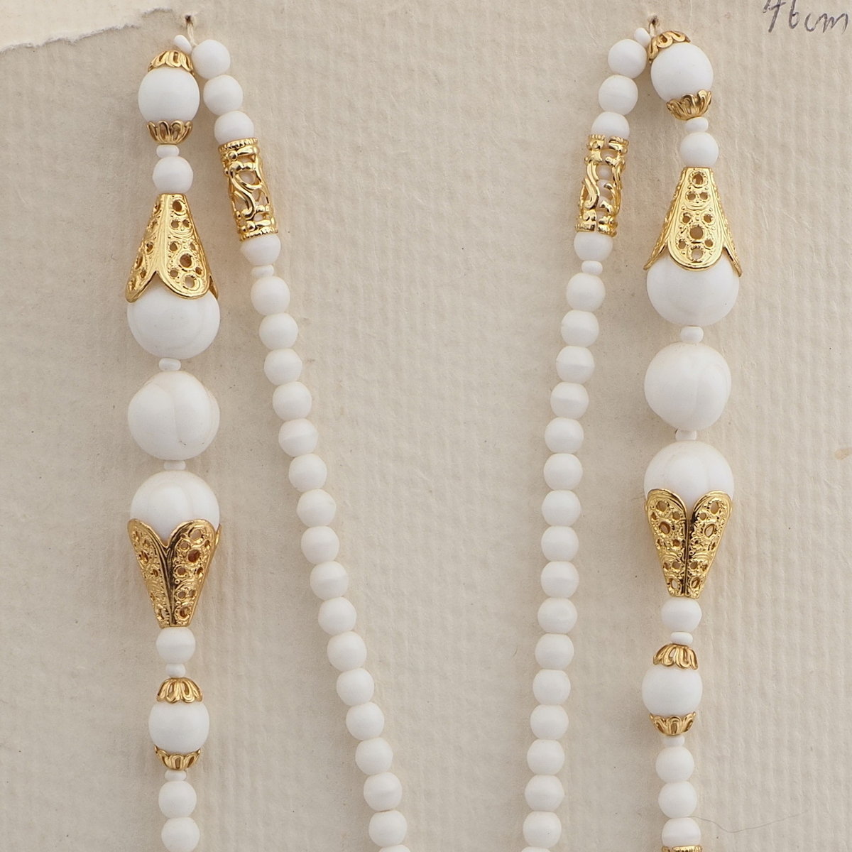 Vintage Czech necklace element white melon oval glass beads