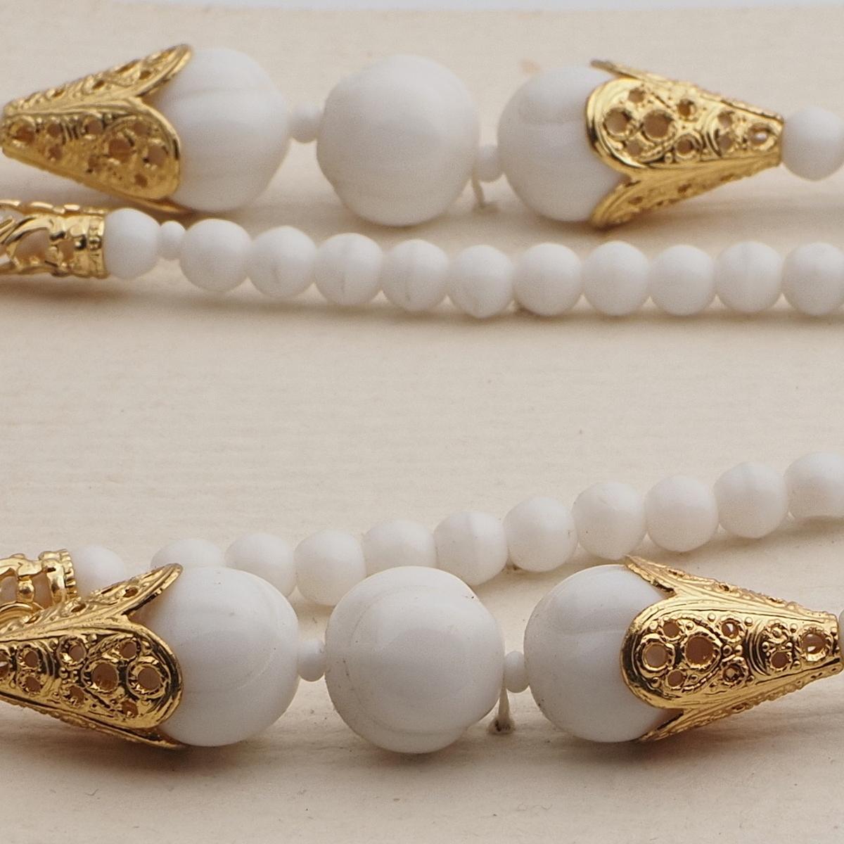 Vintage Czech necklace element white melon oval glass beads