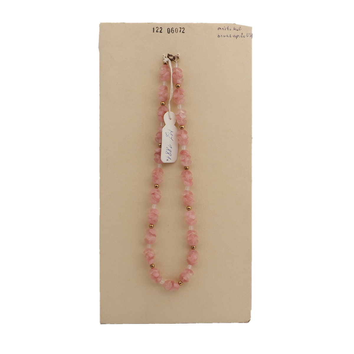 Vintage Czech necklace pink crystal frost bicolor arc glass beads