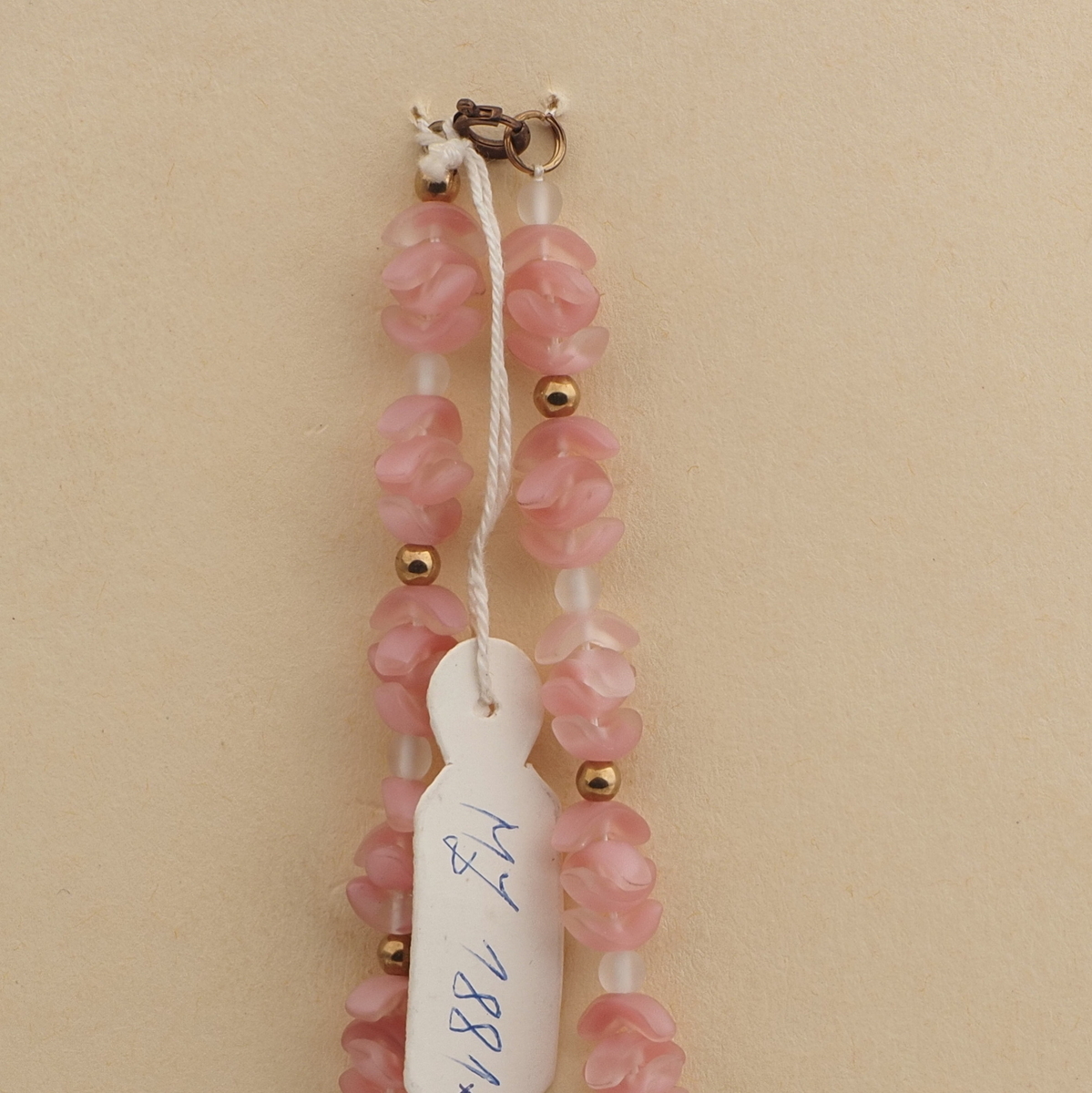 Vintage Czech necklace pink crystal frost bicolor arc glass beads