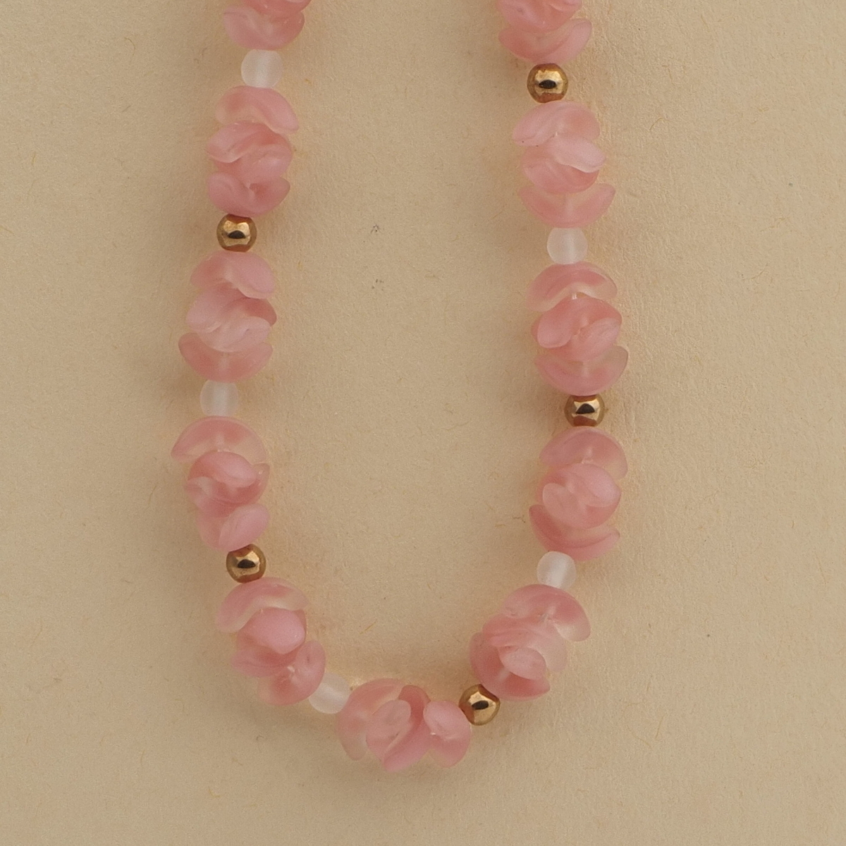 Vintage Czech necklace pink crystal frost bicolor arc glass beads