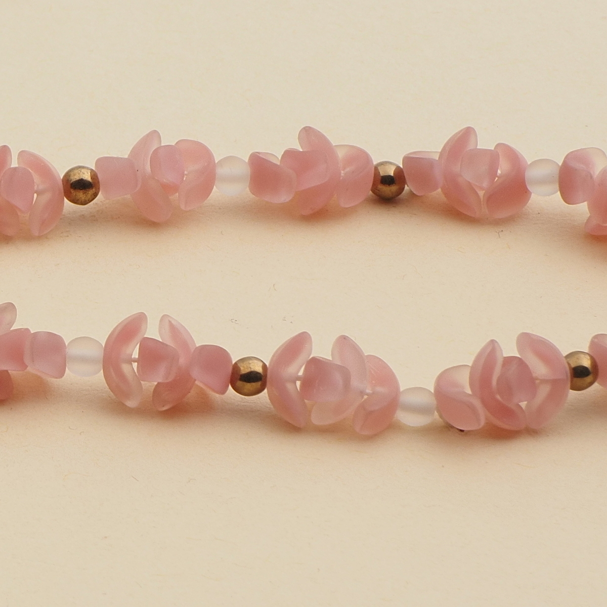 Vintage Czech necklace pink crystal frost bicolor arc glass beads