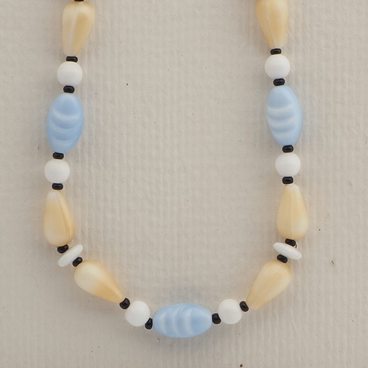 Vintage Czech necklace pastel white glass beads 18"