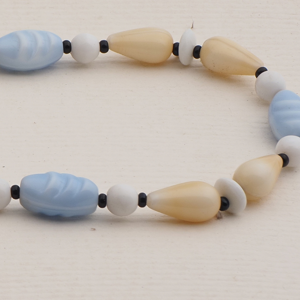 Vintage Czech necklace pastel white glass beads 18"