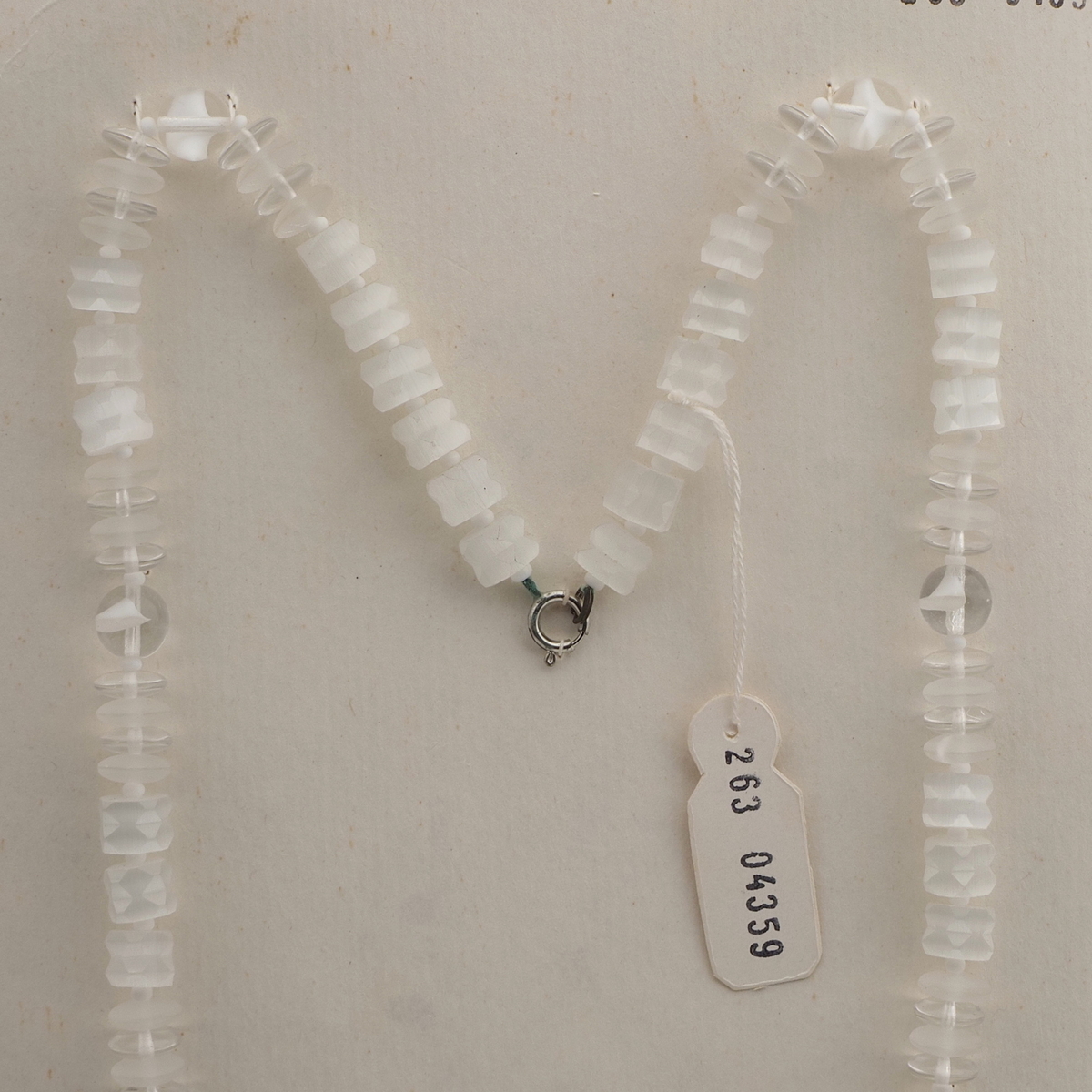 Vintage Czech necklace satin atlas white bicolor glass beads