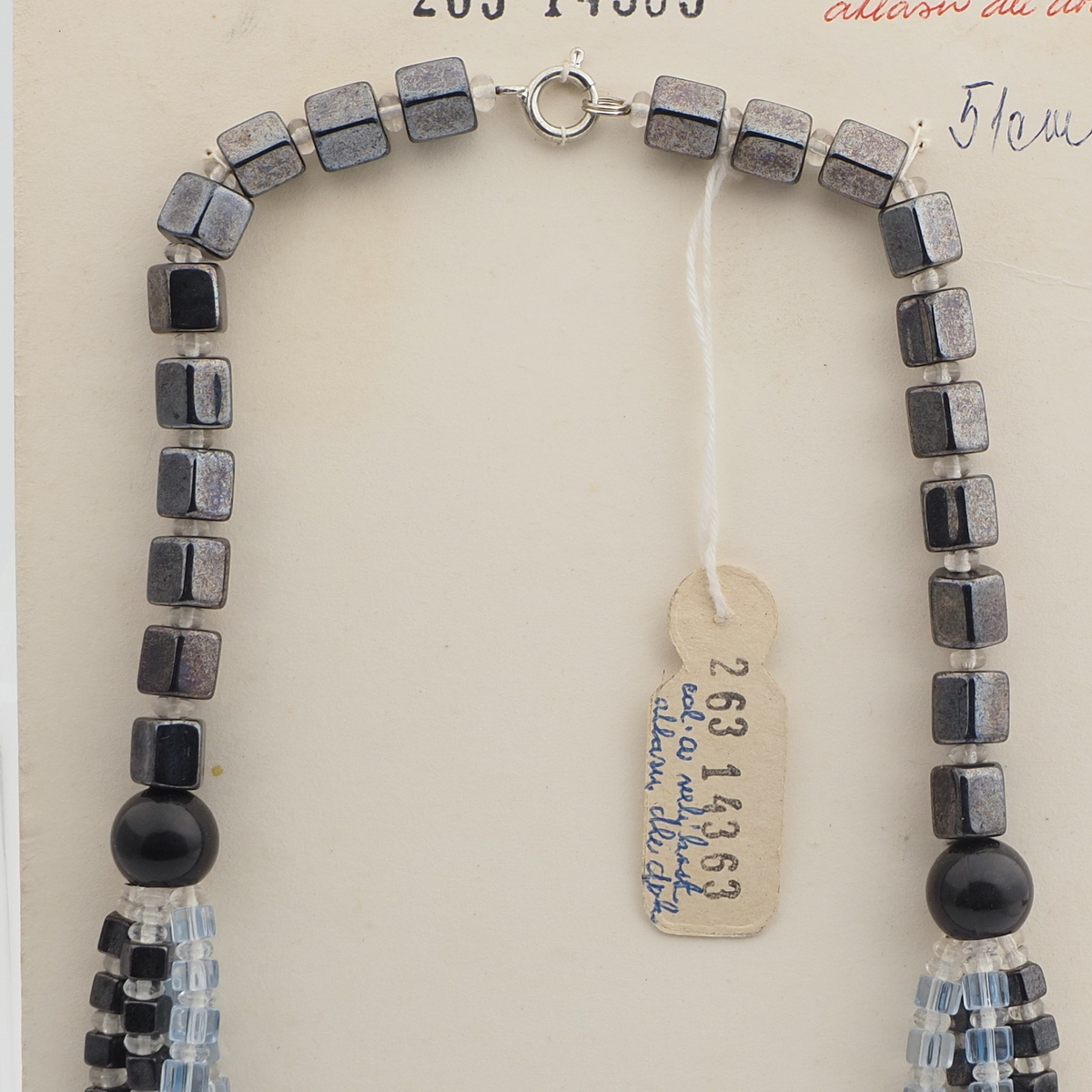 Vintage Czech 1 to 4 strand necklace black clear hematite blue glass beads
