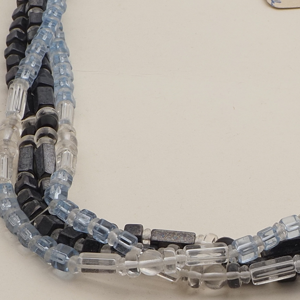 Vintage Czech 1 to 4 strand necklace black clear hematite blue glass beads