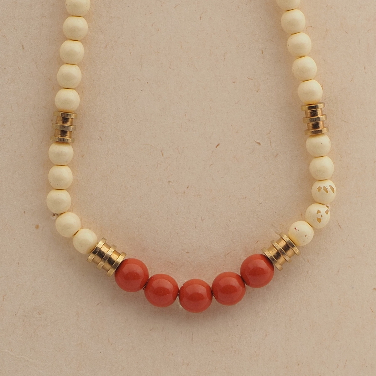 Vintage Czech necklace beige brown glass beads 
