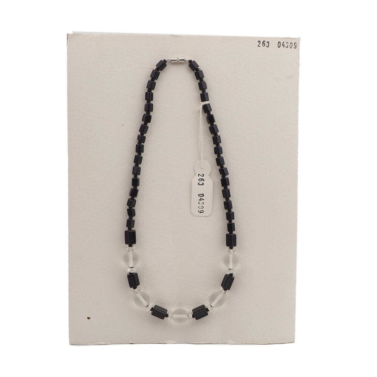 Vintage Czech necklace black pentagon frost clear glass beads 