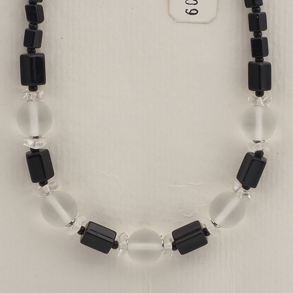 Vintage Czech necklace black pentagon frost clear glass beads 