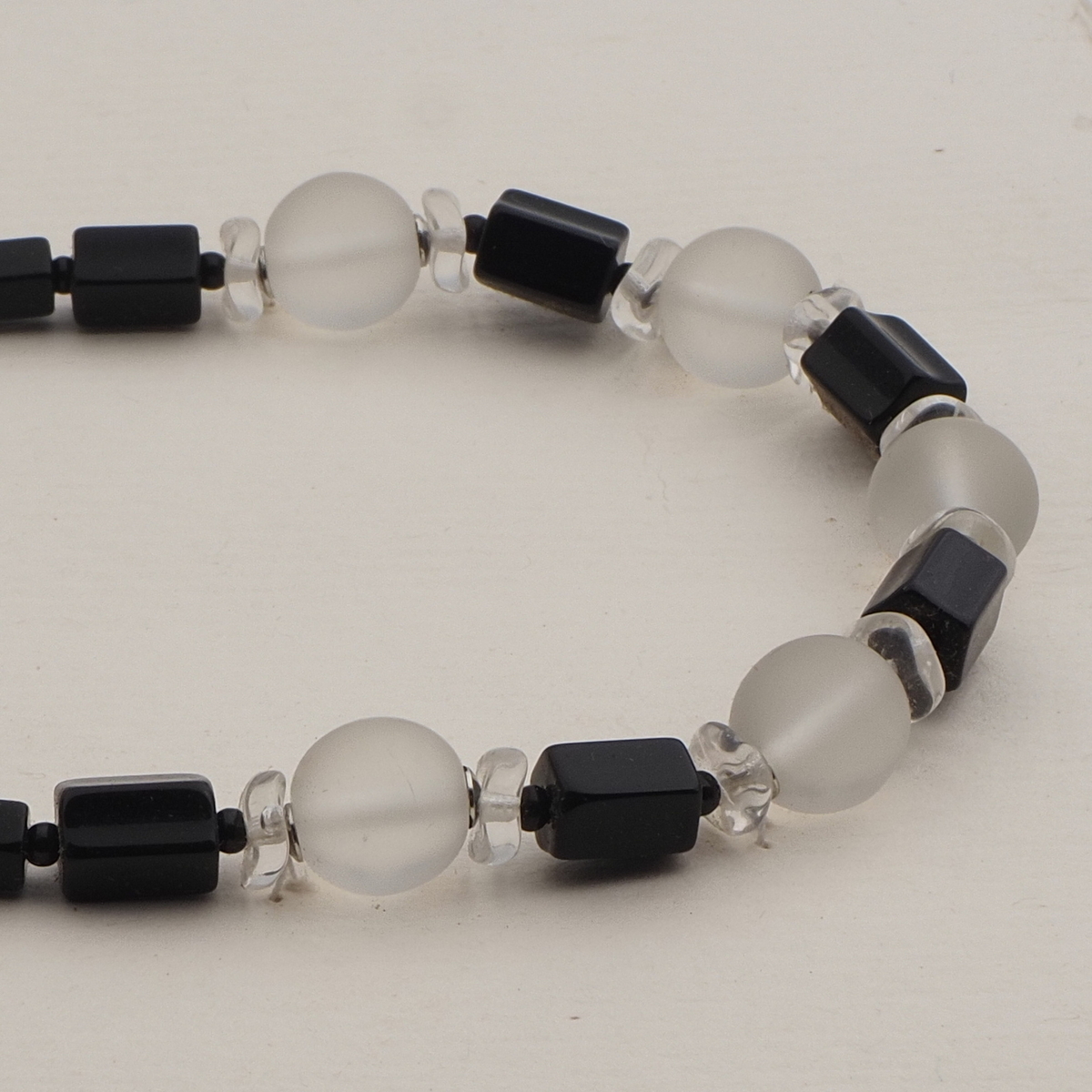 Vintage Czech necklace black pentagon frost clear glass beads 