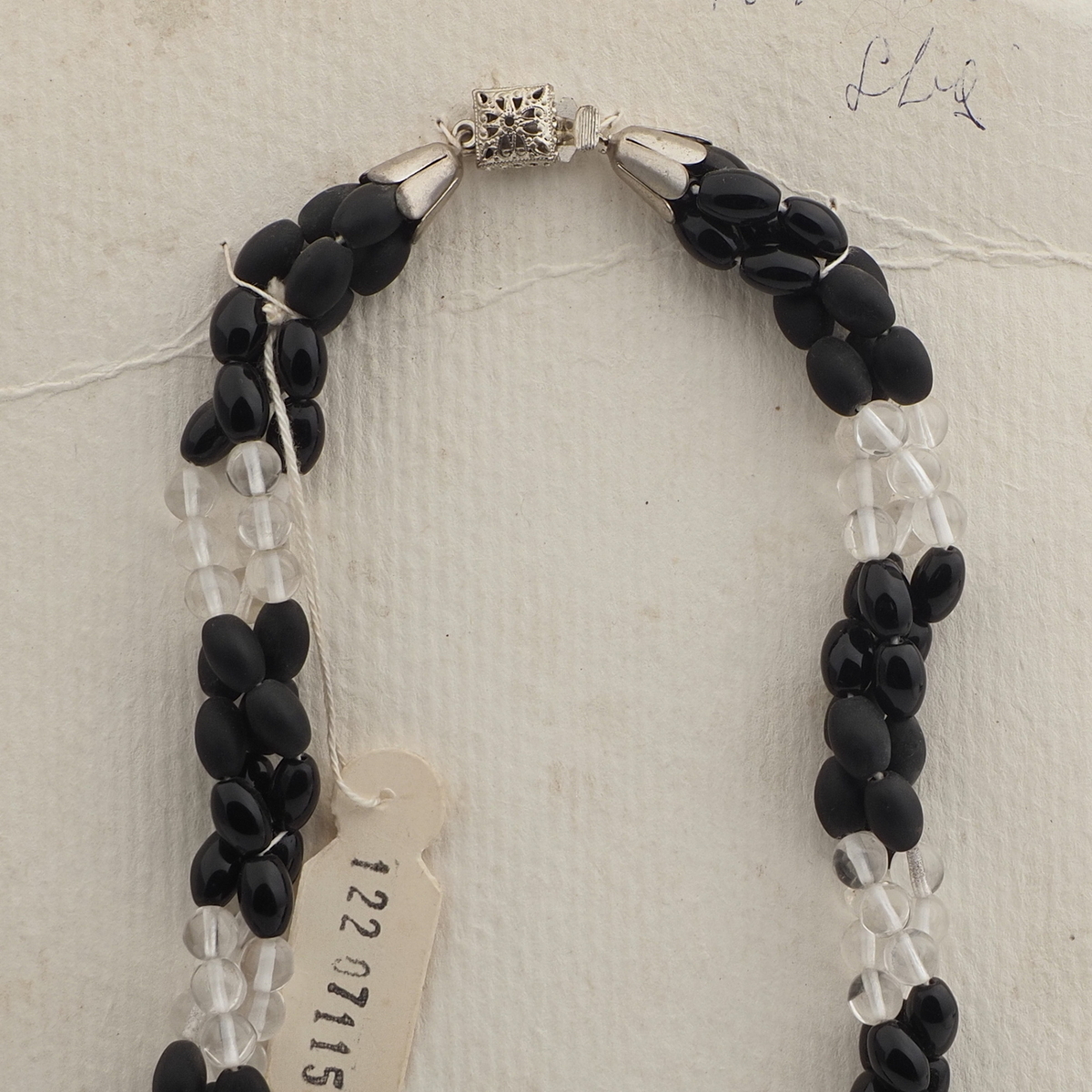 Vintage Czech 3 strand necklace black clear glass beads