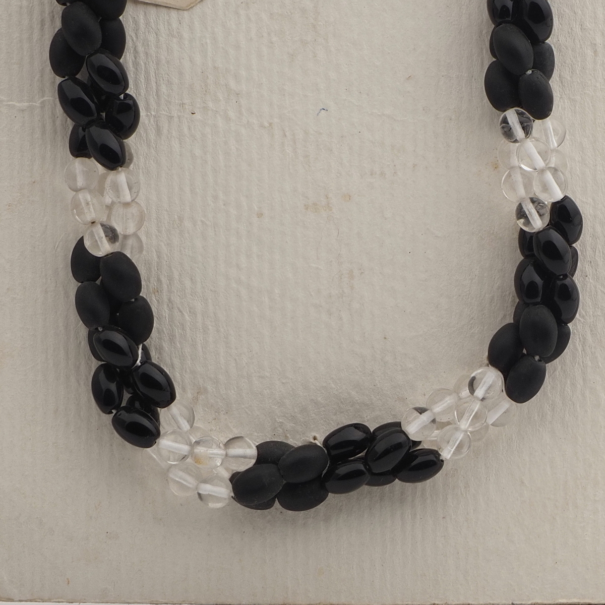 Vintage Czech 3 strand necklace black clear glass beads