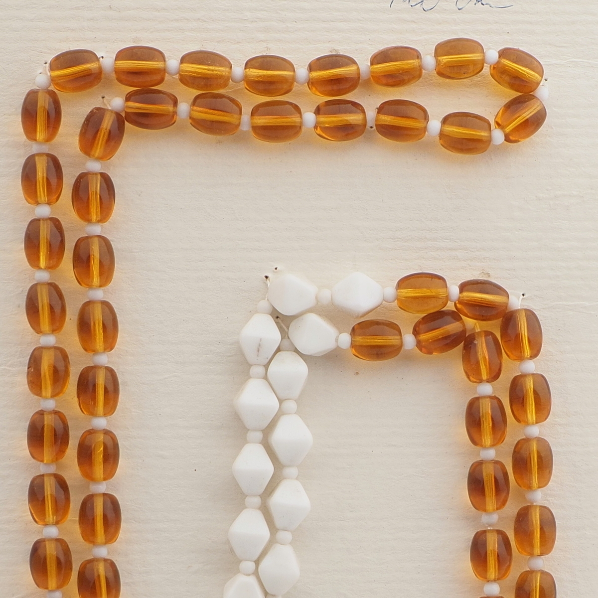 Vintage Czech necklace element topaz oval white bicone glass beads