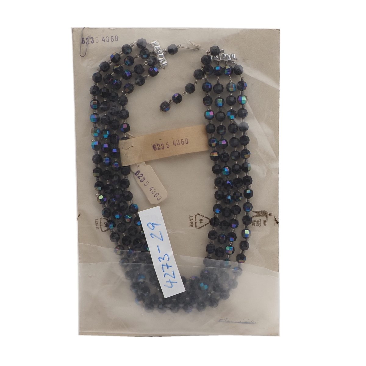 Vintage Czech 4 strand necklace vitrail black plastic beads 