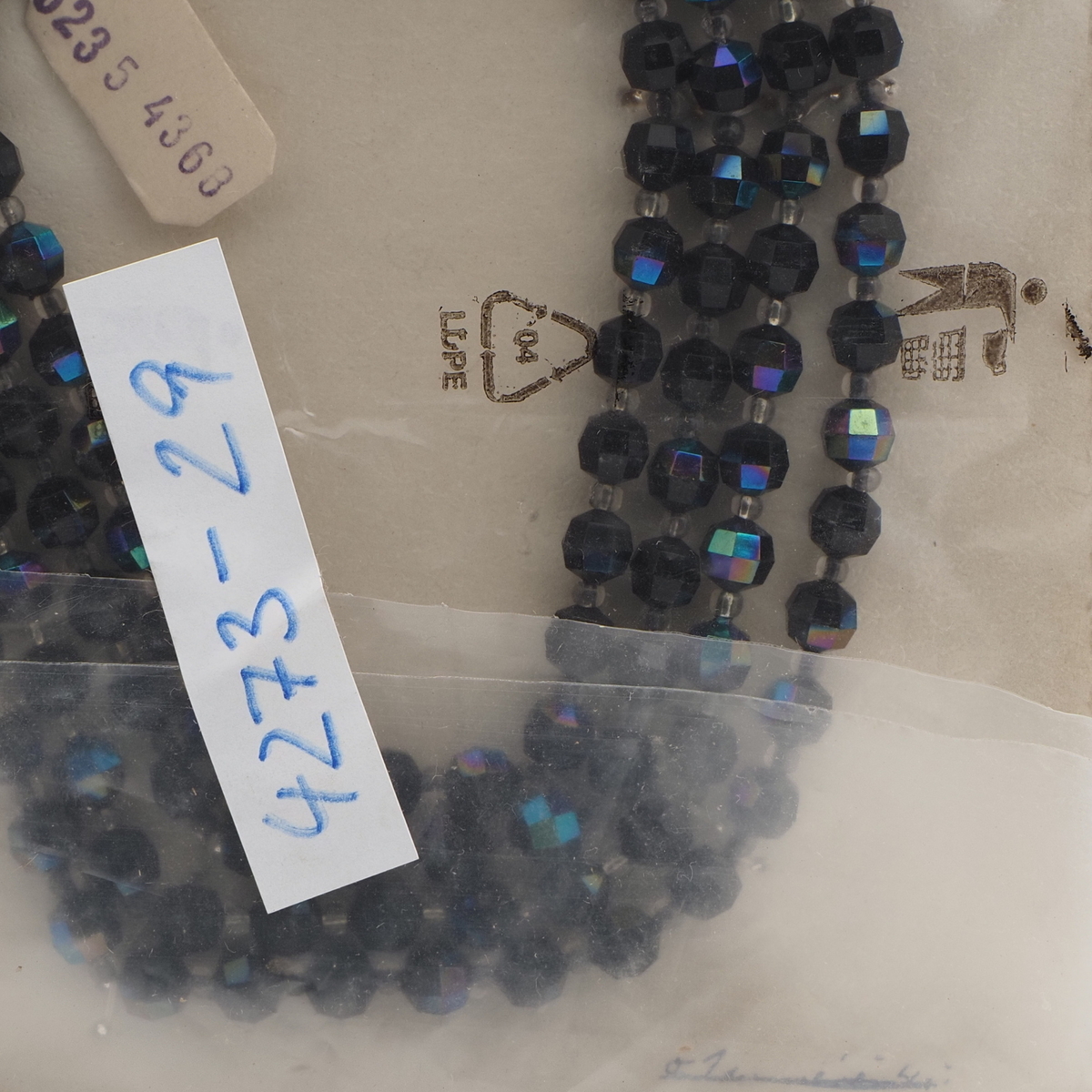 Vintage Czech 4 strand necklace vitrail black plastic beads 