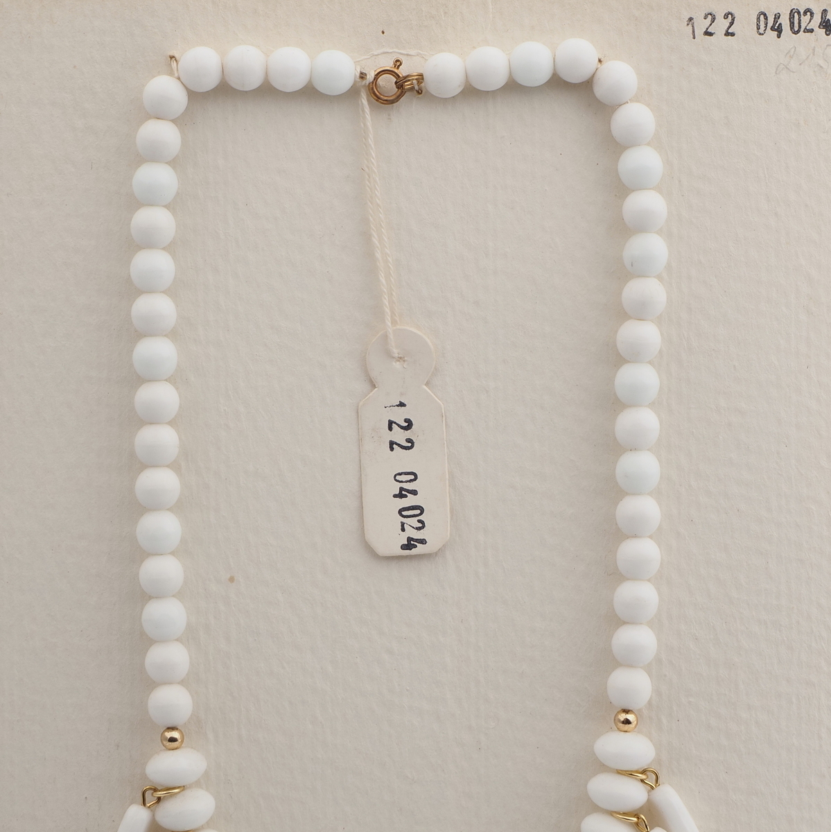 Vintage Czech fringe necklace white round rondelle hexagon glass beads 