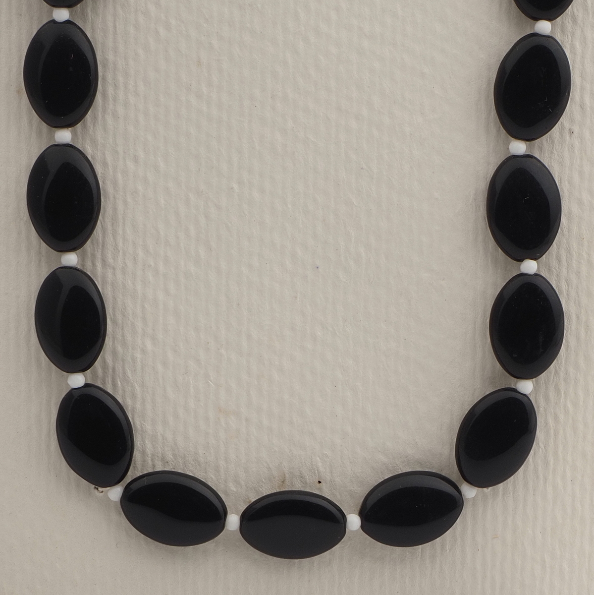 Vintage Czech necklace element large black oval glass beads 24"