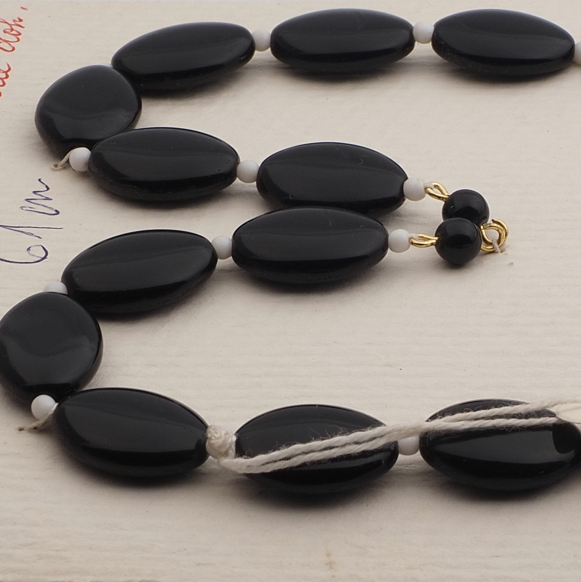 Vintage Czech necklace element large black oval glass beads 24"