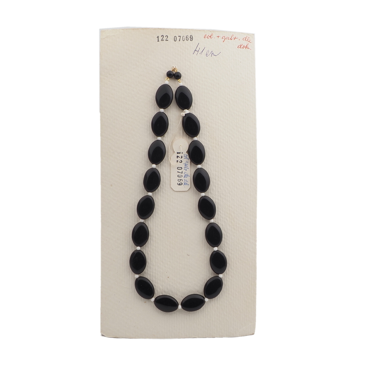 Vintage Czech necklace element large black oval glass beads 16"