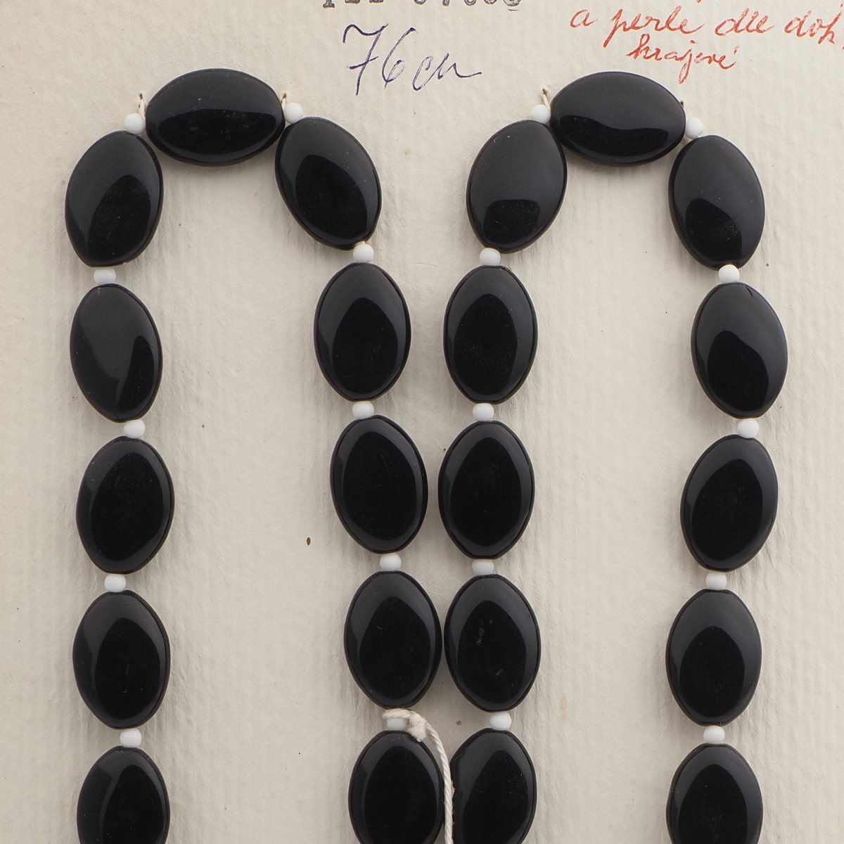 Vintage Czech necklace element large black oval glass beads 30"