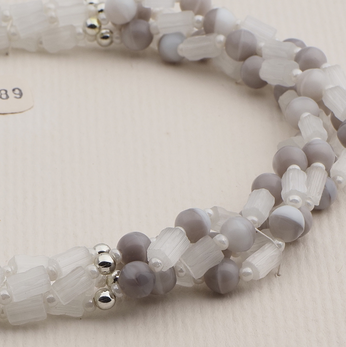 Vintage Czech 1 to 4 strand necklace satin atlas pink marble glass beads