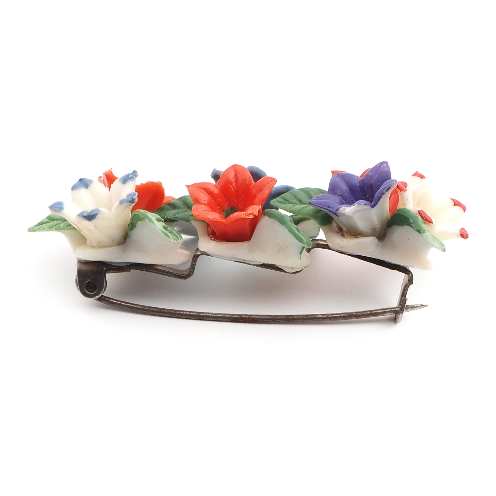 Vintage Art Deco early celluloid flowers and leaves pin brooch