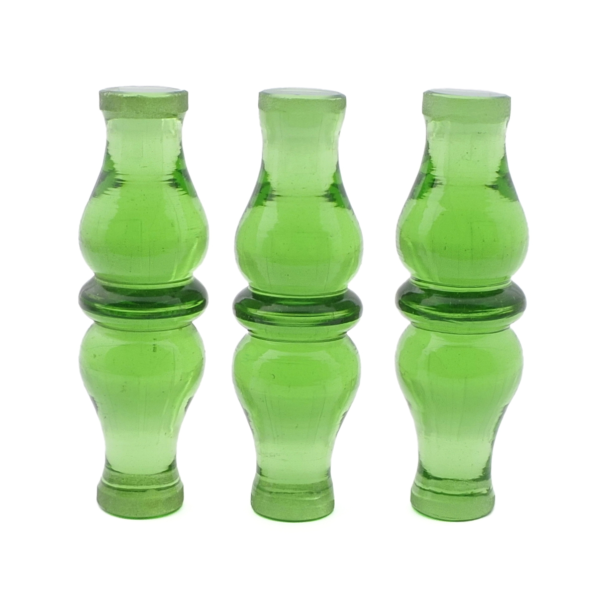 Lot (3) Large Czech antique green art glass turned balustrade furniture door handles 4.2"
