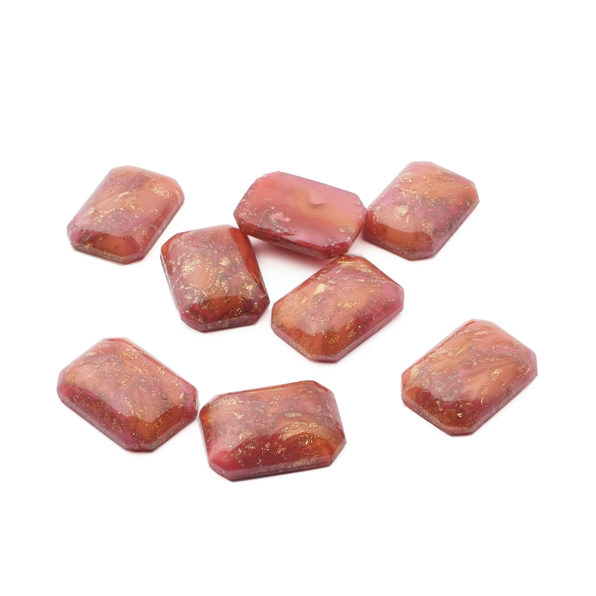 Lot (8) Czech vintage aventurine pink satin marble octagon glass cabochons 14x10mm