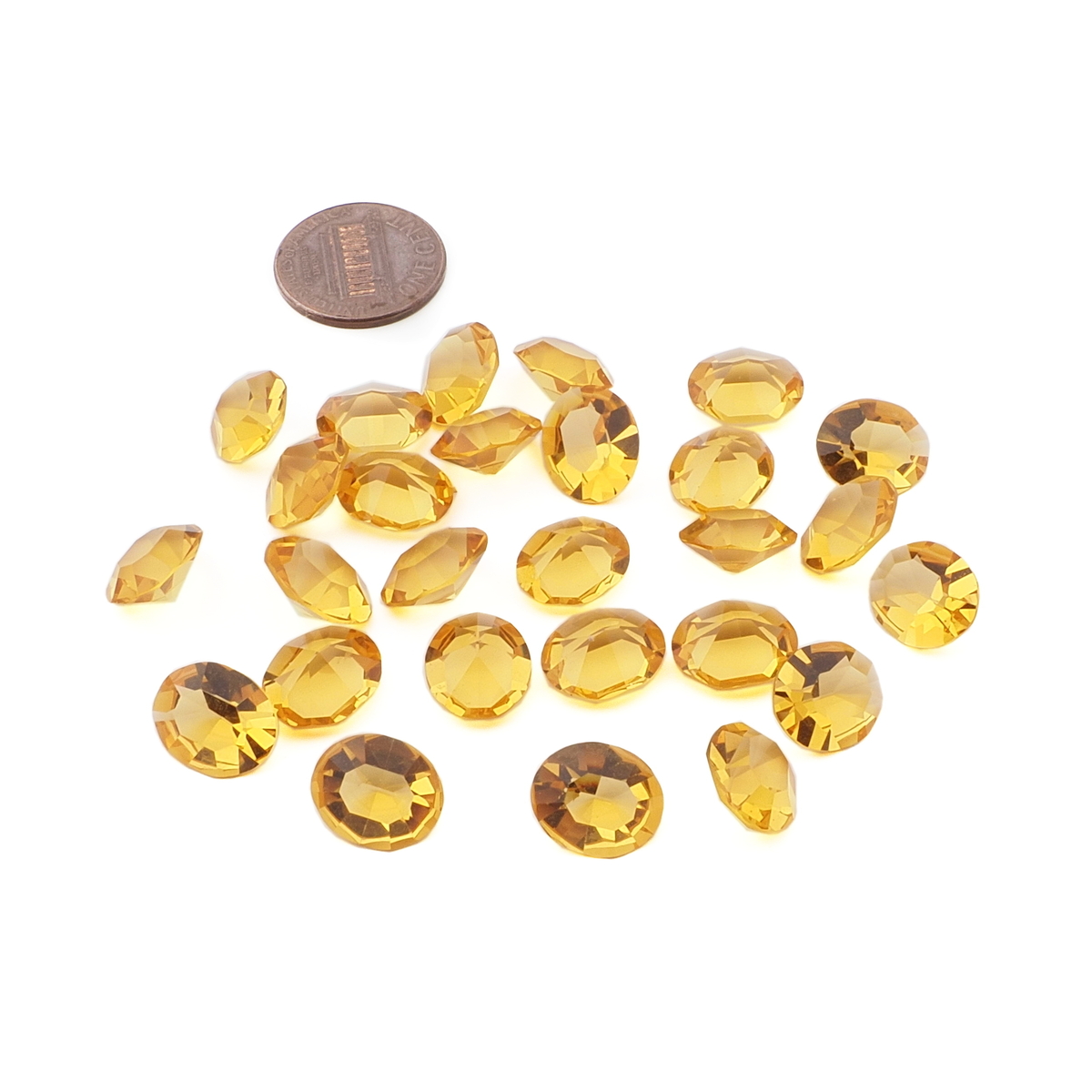 Lot (27) Czech vintage oval faceted yellow topaz glass rhinestones 12x10mm