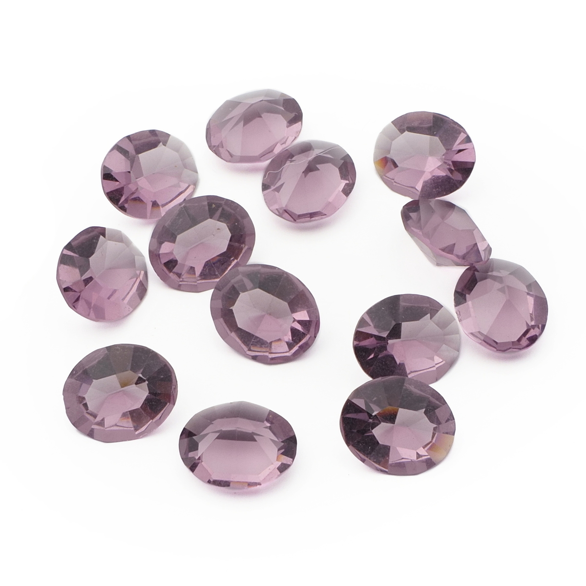 Lot (13) Czech vintage oval faceted purple glass rhinestones 12x10mm