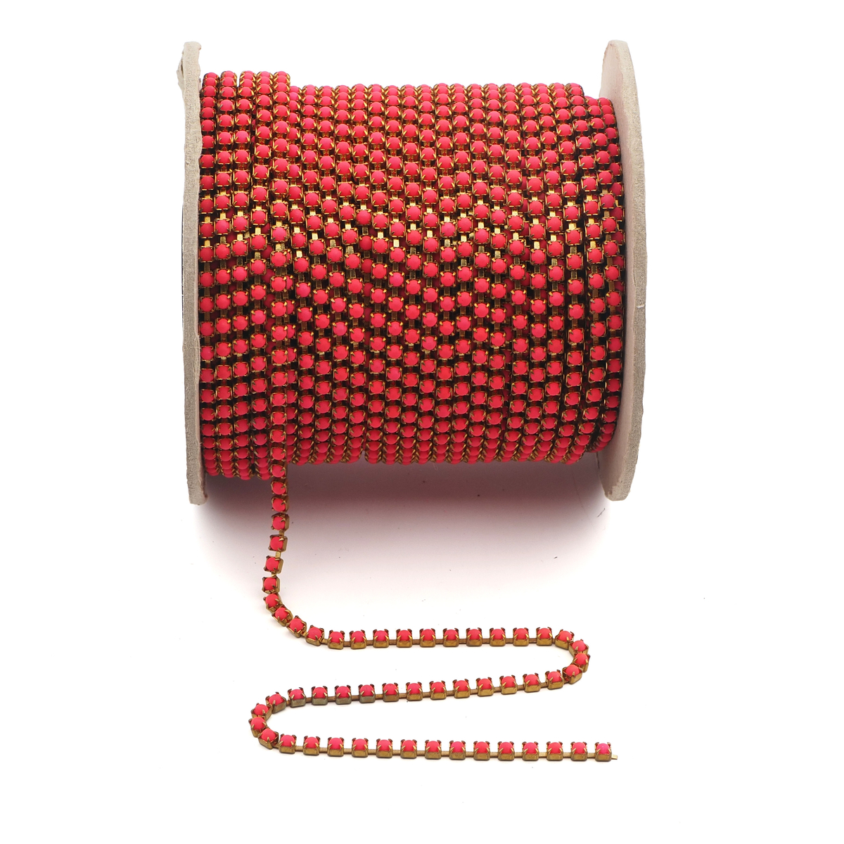 Pink UV glow fluorescent pearl cup chain raw brass jewelry Preciosa SS12, 1 meter