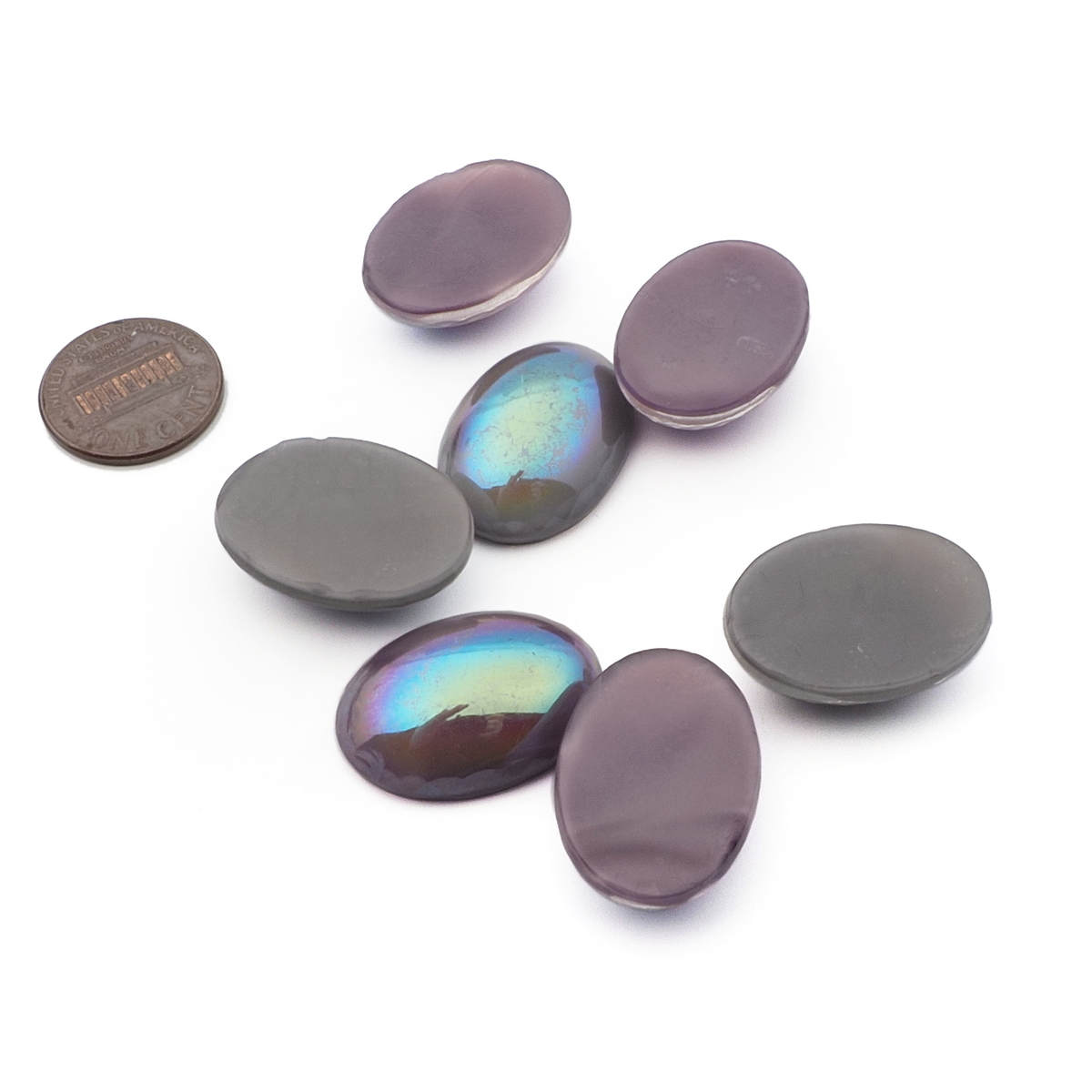 Lot (7) Czech vintage vitrail lustre oval glass cabochons 25x18mm