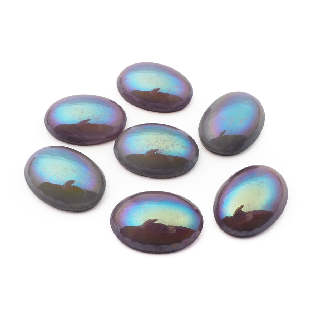 Lot (7) Czech vintage vitrail lustre oval glass cabochons 25x18mm