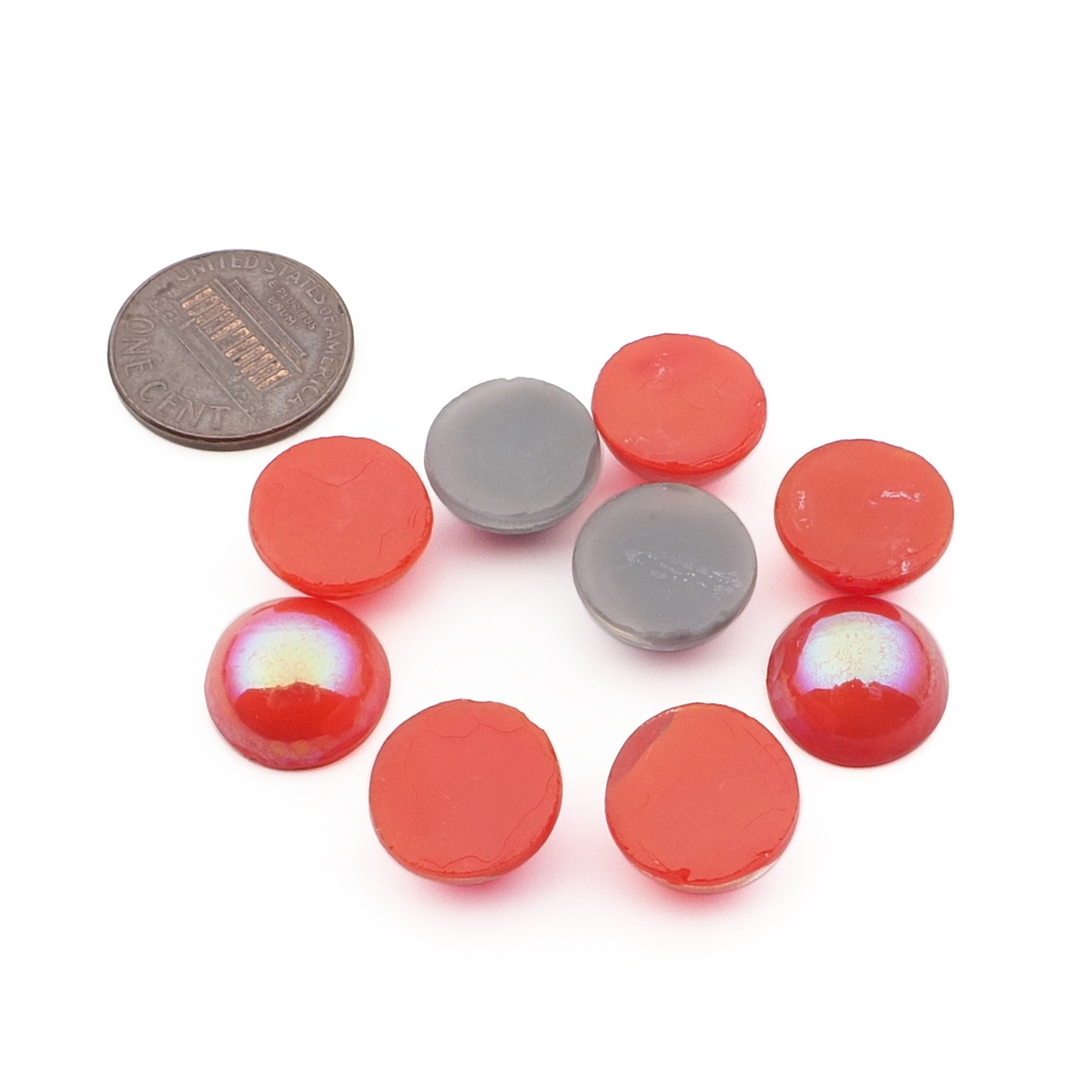Lot (9) Czech vintage vitrail lustre round glass cabochons 13mm