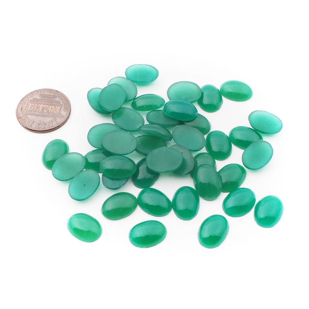 Lot (40) Czech vintage oval chyrsoprase opaline green gass cabochons 12mm