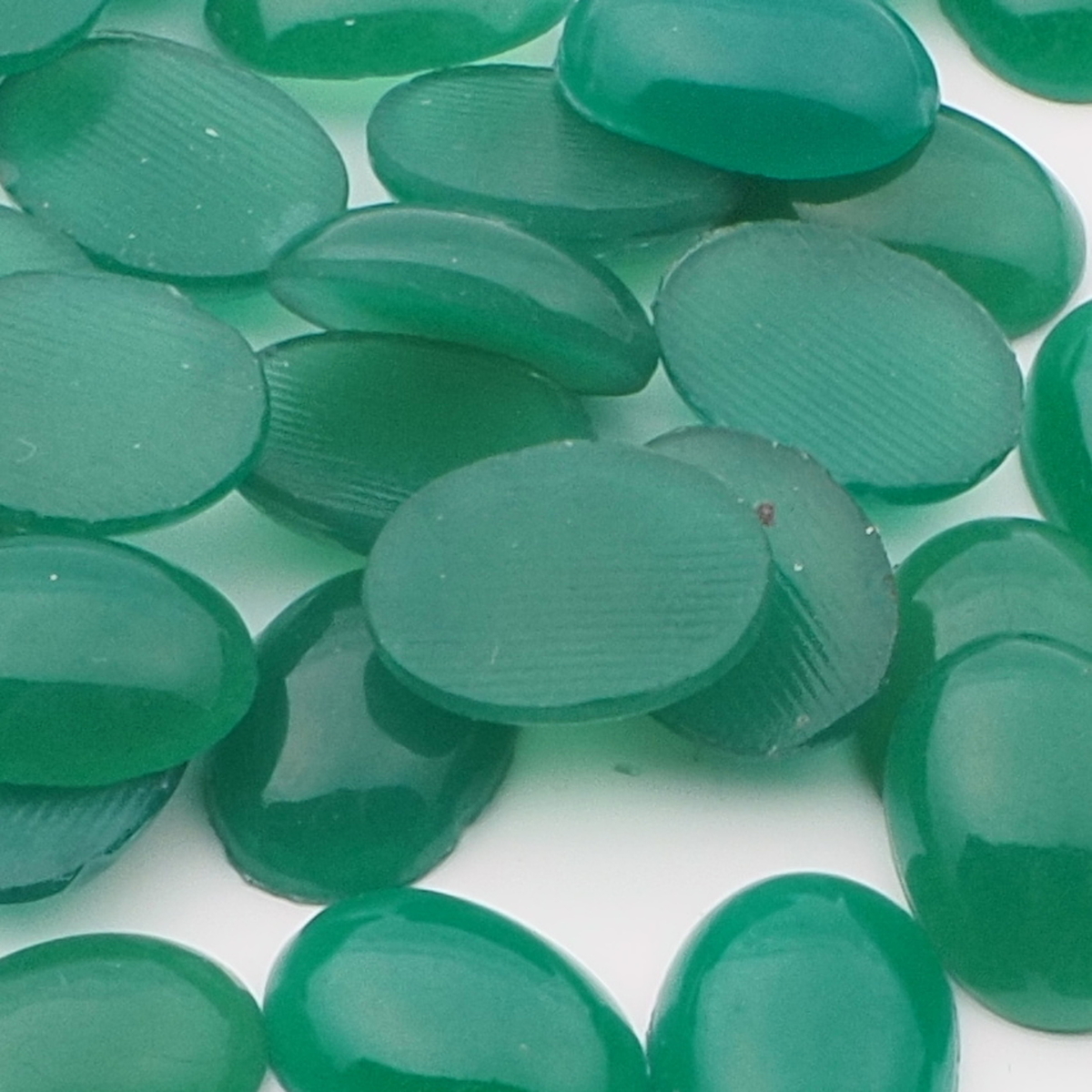 Lot (40) Czech vintage oval chyrsoprase opaline green gass cabochons 12mm