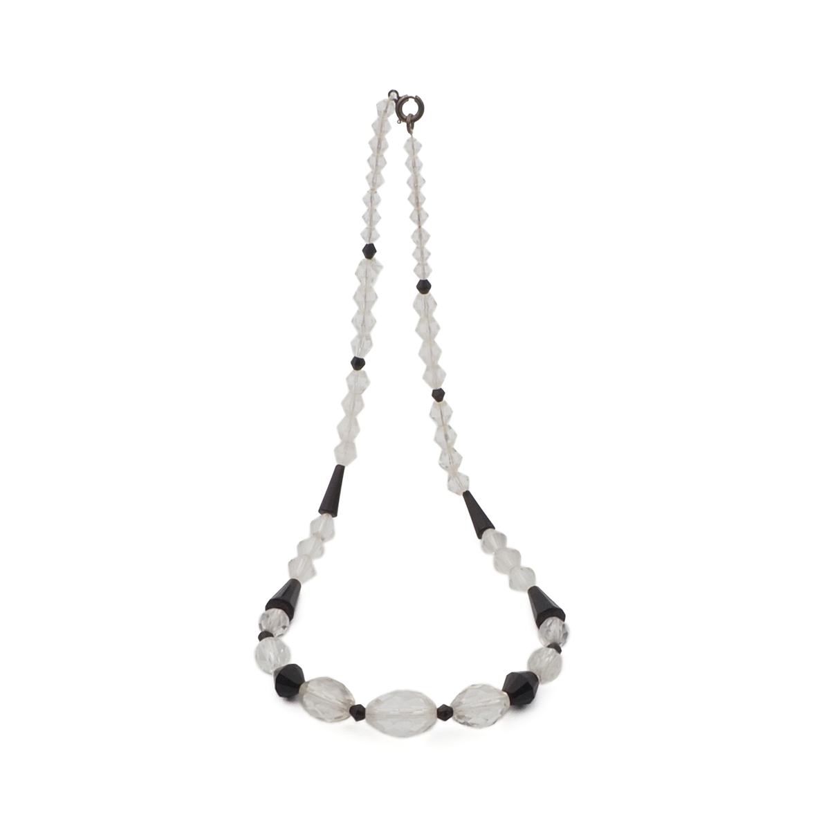 Vintage Czech necklace faceted clear cone bicone black glass beads