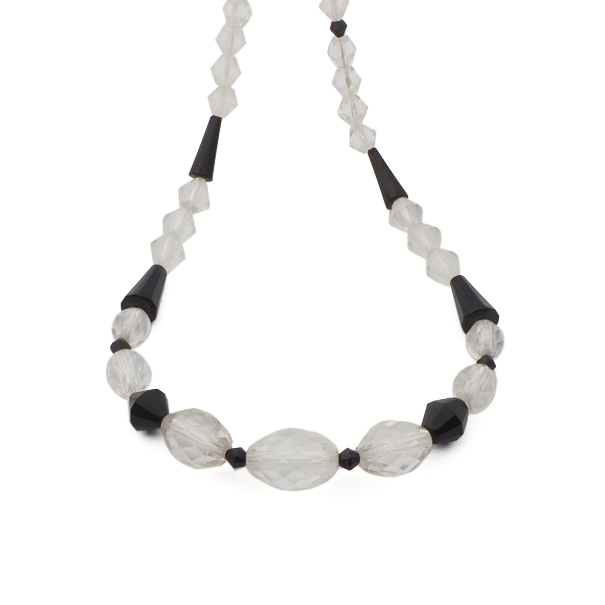 Vintage Czech necklace faceted clear cone bicone black glass beads