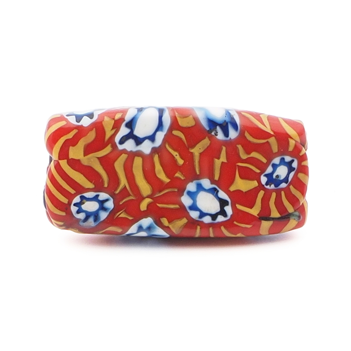 Antique Venetian Murano orange millefiori mosaic rectangle glass bead 31mm